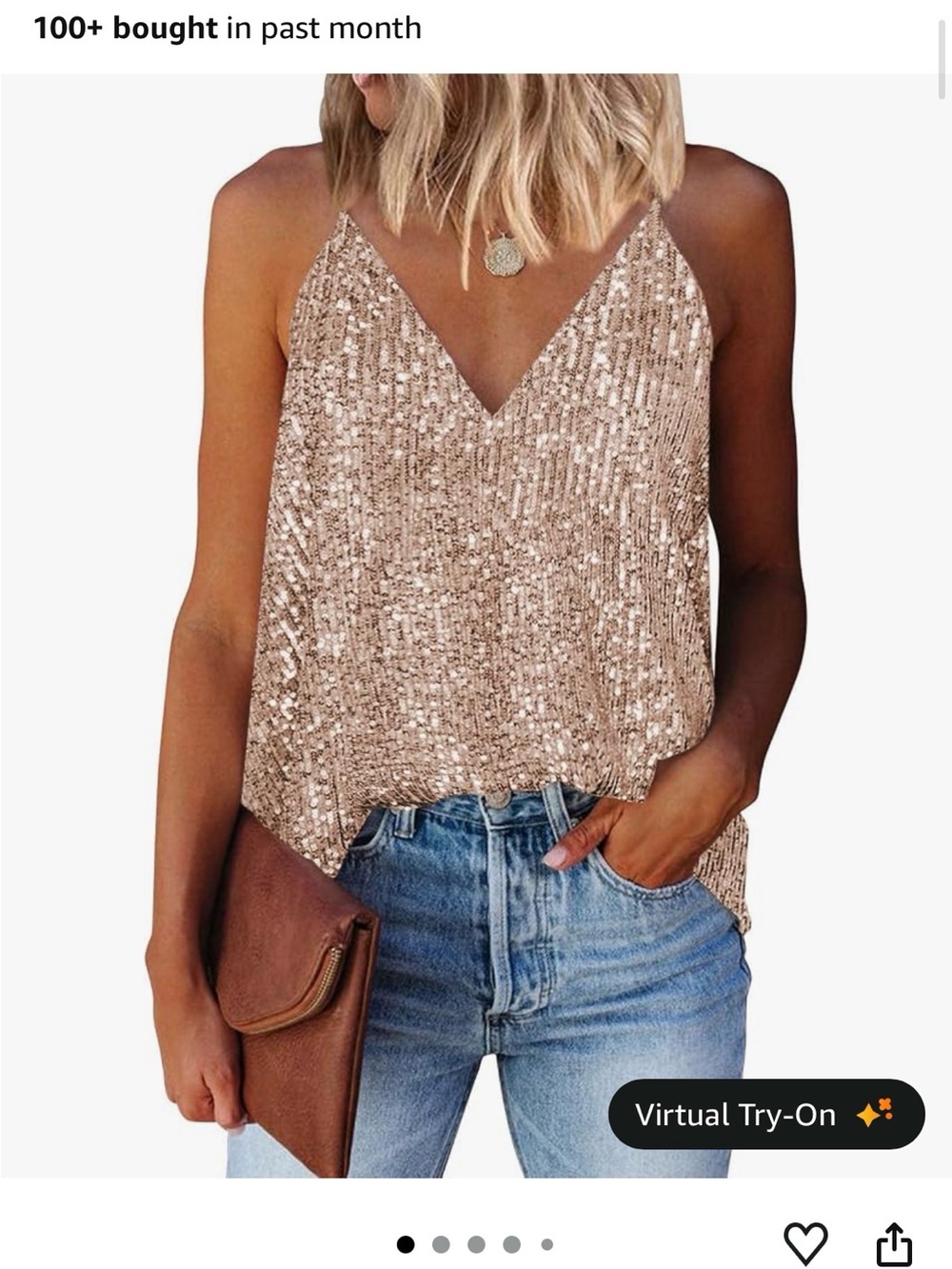 Sleeveless Sequin V-Neck Camisole Top - Rose Gold